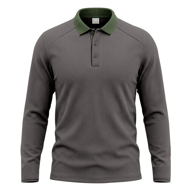 Herren Langarm-Polo aus feinem Rippstrick mit Kontrastkragen und Knopfleiste Drune