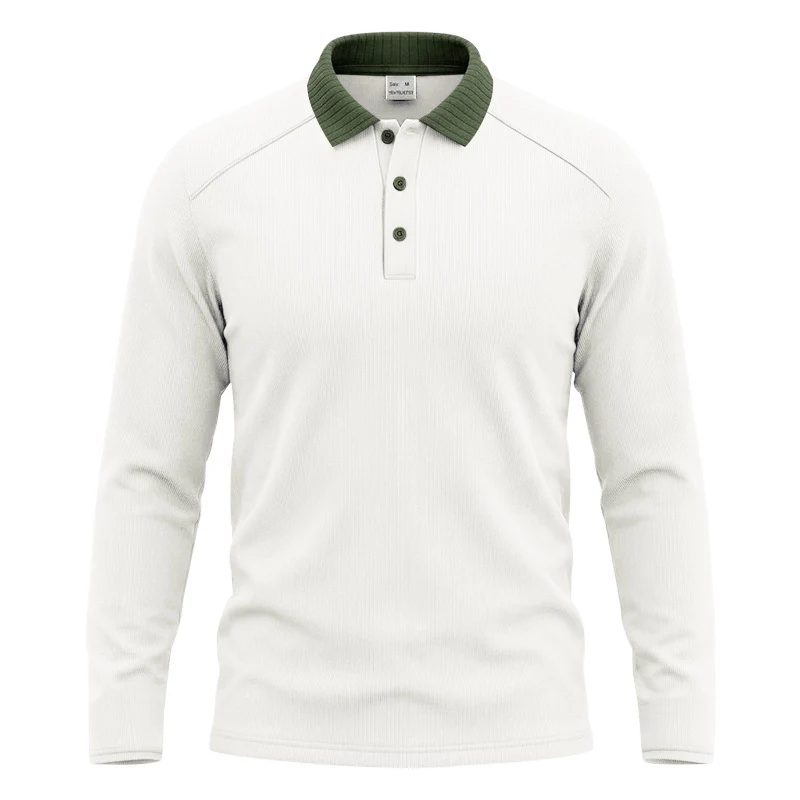 Herren Langarm-Polo aus feinem Rippstrick mit Kontrastkragen und Knopfleiste Drune