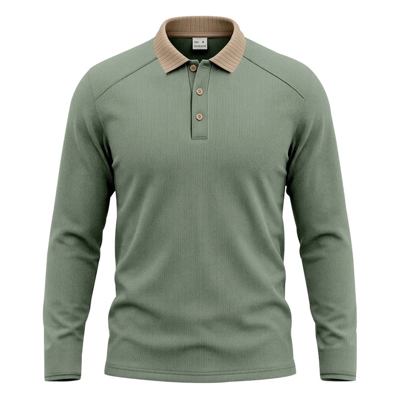 Herren Langarm-Polo aus feinem Rippstrick mit Kontrastkragen und Knopfleiste Drune