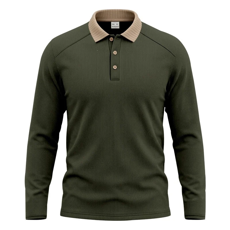Herren Langarm-Polo aus feinem Rippstrick mit Kontrastkragen und Knopfleiste Drune
