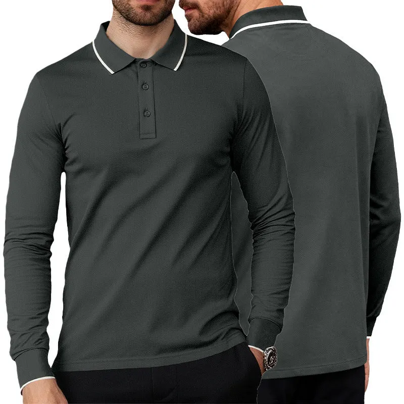 Herren Langarm-Piqué-Polo mit kontrastbesetztem Kragen und Bündchen Drune