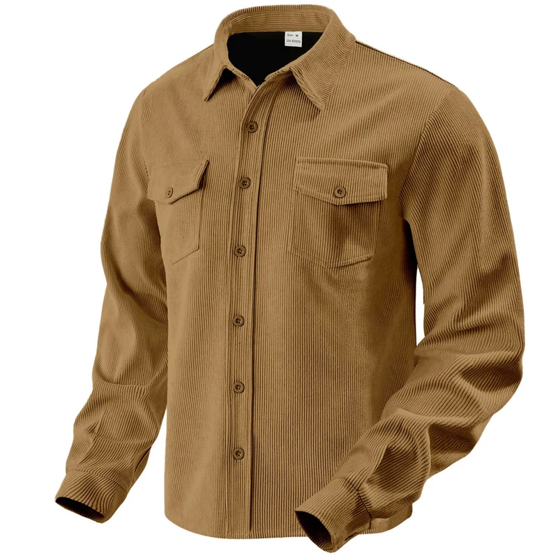 Herren Kordhemdjacke aus breitem Cord mit Pattentaschen und Hemdkragen Drune