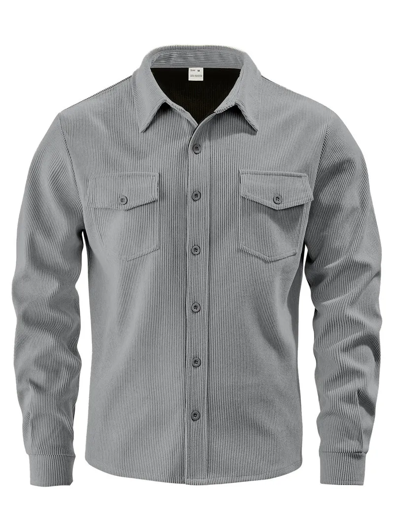 Herren Kordhemdjacke aus breitem Cord mit Pattentaschen und Hemdkragen Drune