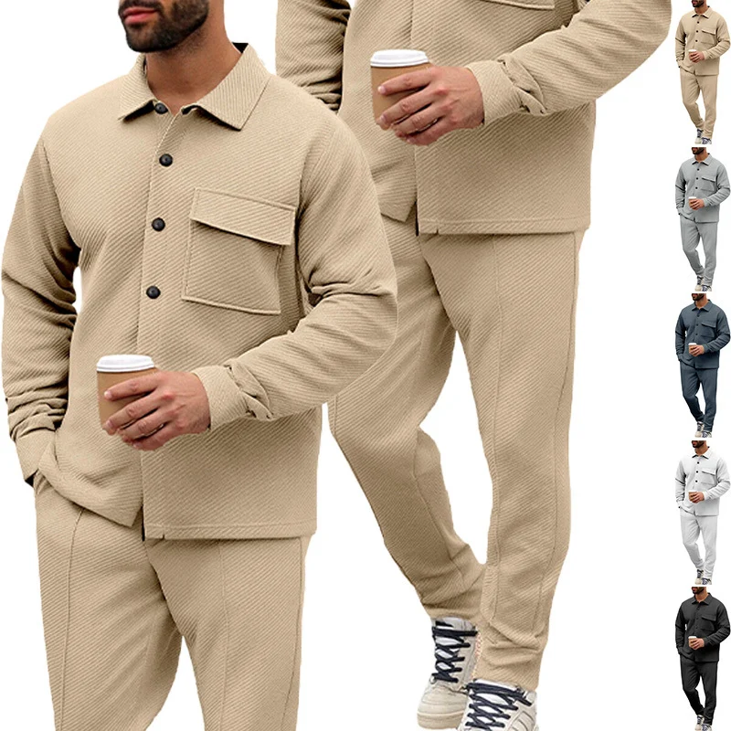Herren Komfort-Zweiteiler Waffelstruktur-Hemdjacke mit Pattentasche und Relax-Bundhose Drune