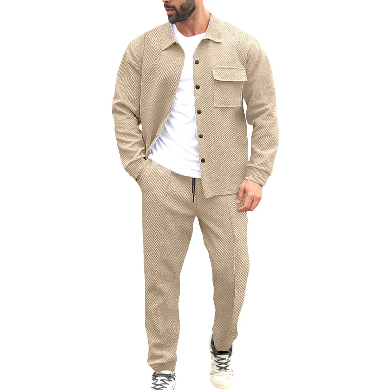 Herren Komfort-Zweiteiler Waffelstruktur-Hemdjacke mit Pattentasche und Relax-Bundhose Drune