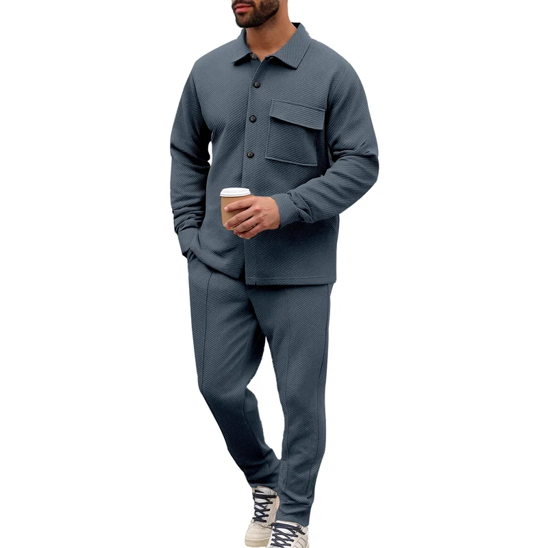 Herren Komfort-Zweiteiler Waffelstruktur-Hemdjacke mit Pattentasche und Relax-Bundhose Drune