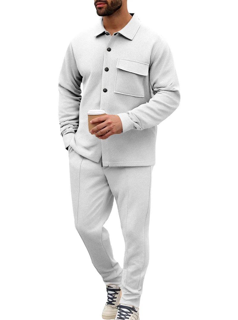 Herren Komfort-Zweiteiler Waffelstruktur-Hemdjacke mit Pattentasche und Relax-Bundhose Drune