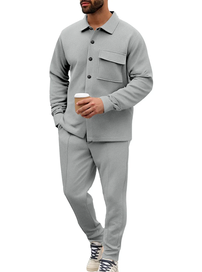 Herren Komfort-Zweiteiler Waffelstruktur-Hemdjacke mit Pattentasche und Relax-Bundhose Drune