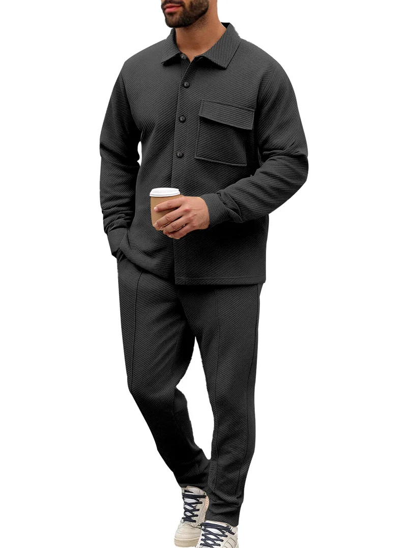 Herren Komfort-Zweiteiler Waffelstruktur-Hemdjacke mit Pattentasche und Relax-Bundhose Drune
