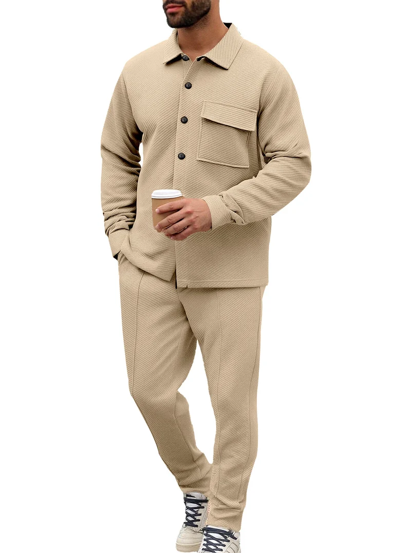 Herren Komfort-Zweiteiler Waffelstruktur-Hemdjacke mit Pattentasche und Relax-Bundhose Drune