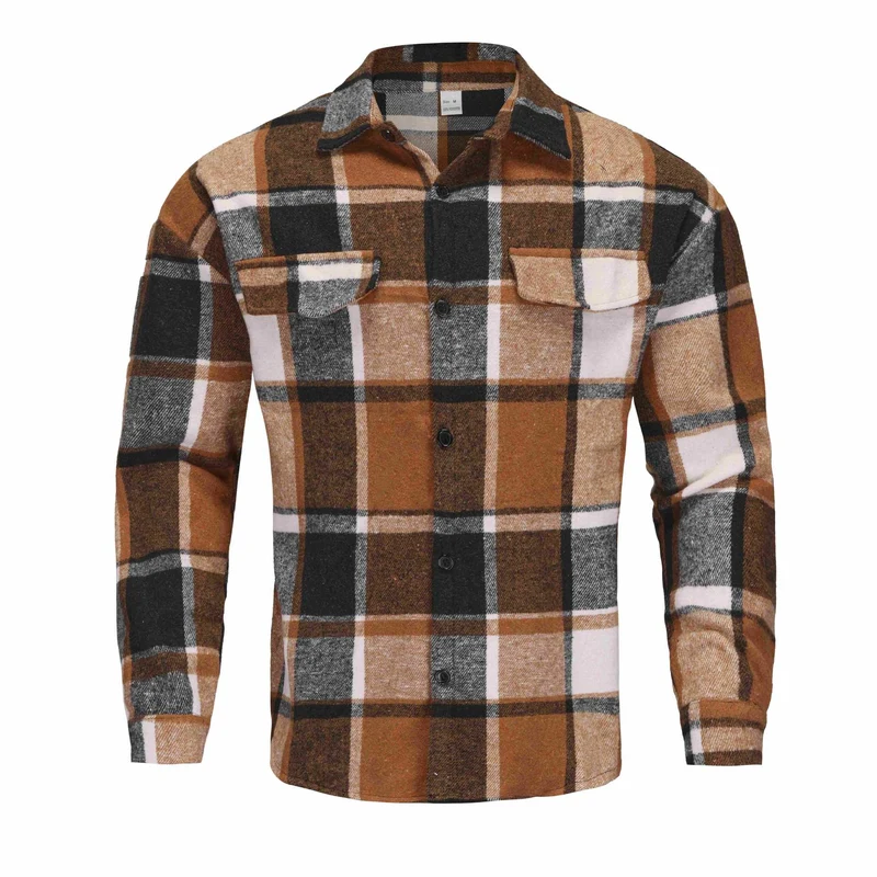 Herren Karierte Flanell-Hemdjacke mit Brusttaschen und Knopfleiste Drune