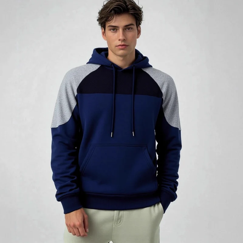 Herren Kapuzenpullover mit Struktur-Einsätzen und Kängurutasche Drune