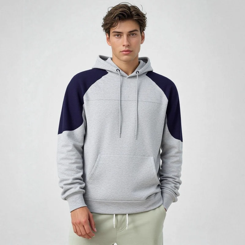 Herren Kapuzenpullover mit Struktur-Einsätzen und Kängurutasche Drune