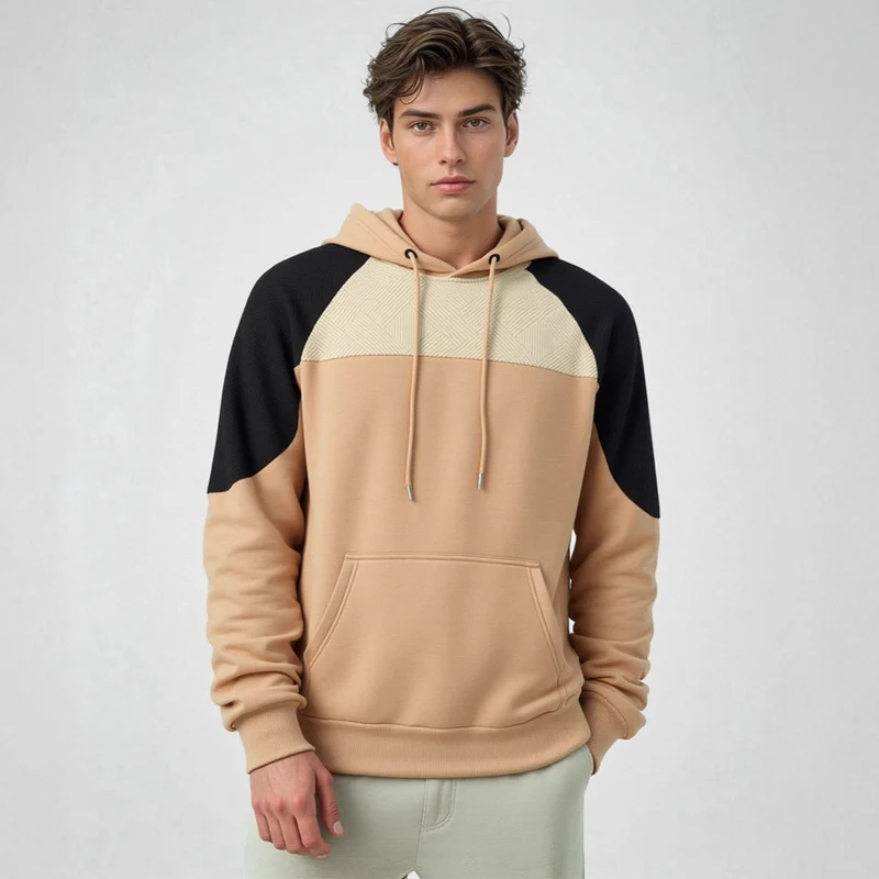 Herren Kapuzenpullover mit Struktur-Einsätzen und Kängurutasche Drune