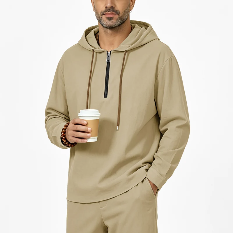Herren Kapuzenpullover mit Halbzip, Tunnelzug und gerundetem Saum Drune