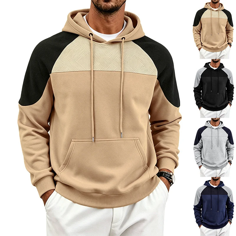 Herren Kapuzenpullover aus French Terry mit Waffelstruktur-Einsätzen und Kängurutasche Drune