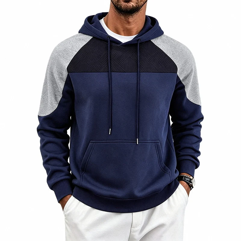 Herren Kapuzenpullover aus French Terry mit Waffelstruktur-Einsätzen und Kängurutasche Drune