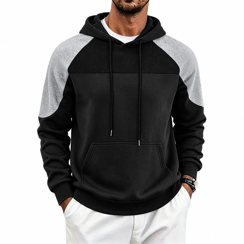 Herren Kapuzenpullover aus French Terry mit Waffelstruktur-Einsätzen und Kängurutasche Drune