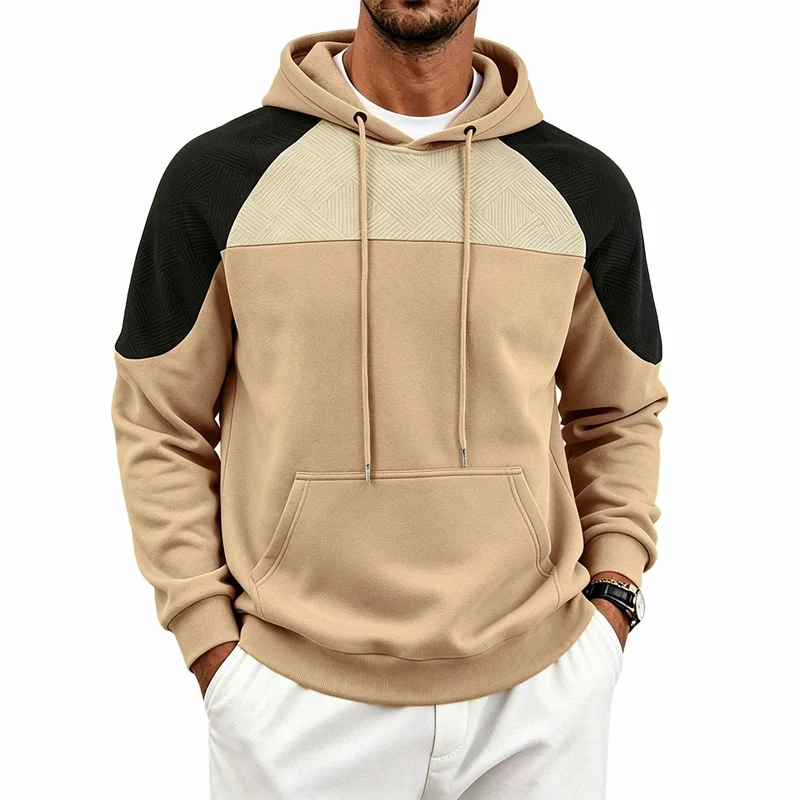 Herren Kapuzenpullover aus French Terry mit Waffelstruktur-Einsätzen und Kängurutasche Drune