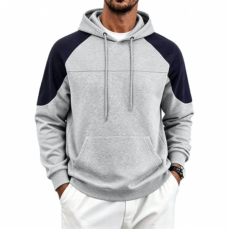 Herren Kapuzenpullover aus French Terry mit Waffelstruktur-Einsätzen und Kängurutasche Drune