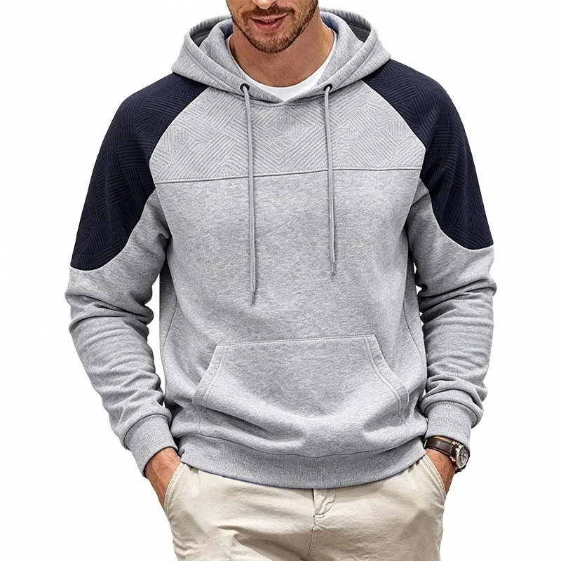 Herren Kapuzenpullover aus French Terry mit Waffelstruktur-Einsätzen und Kängurutasche Drune