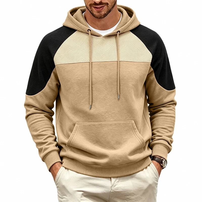 Herren Kapuzenpullover aus French Terry mit Waffelstruktur-Einsätzen und Kängurutasche Drune