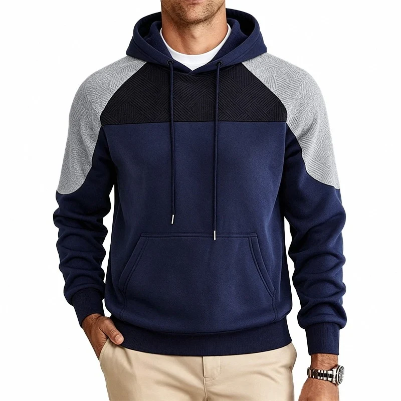 Herren Kapuzenpullover aus French Terry mit Waffelstruktur-Einsätzen und Kängurutasche Drune