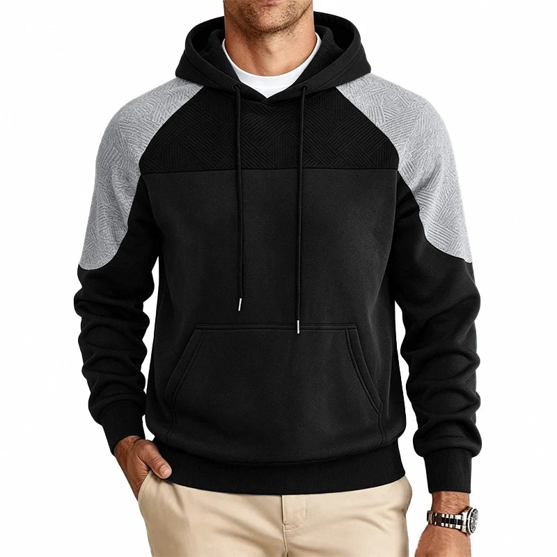 Herren Kapuzenpullover aus French Terry mit Waffelstruktur-Einsätzen und Kängurutasche Drune