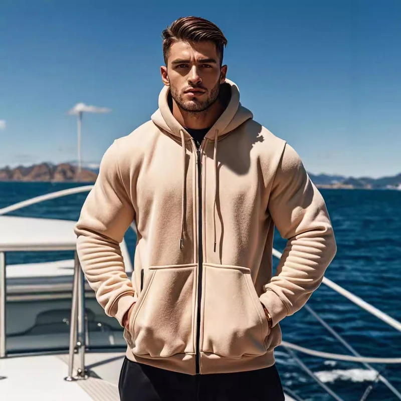 Herren Kapuzen-Sweatjacke mit durchgehendem Reißverschluss, Kängurutasche und verstellbarer Kapuze Drune