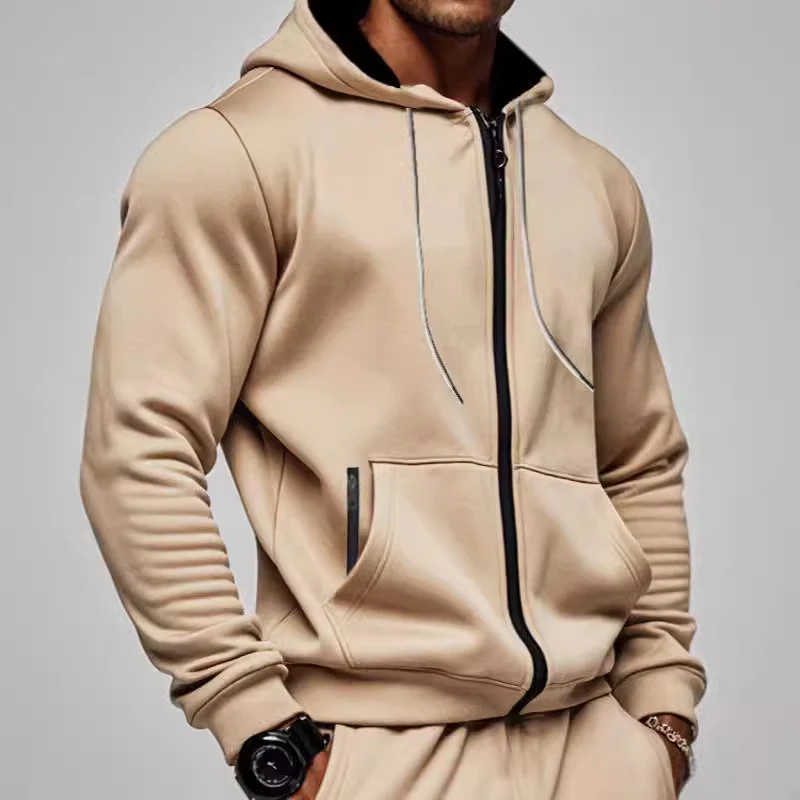 Herren Kapuzen-Sweatjacke mit durchgehendem Reißverschluss, Kängurutasche und verstellbarer Kapuze Drune