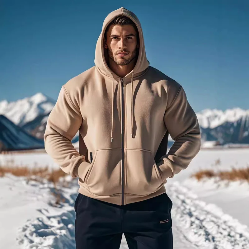 Herren Kapuzen-Sweatjacke mit durchgehendem Reißverschluss, Kängurutasche und verstellbarer Kapuze Drune