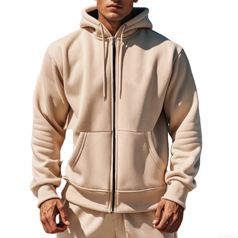 Herren Kapuzen-Sweatjacke mit durchgehendem Reißverschluss, Kängurutasche und verstellbarer Kapuze Drune