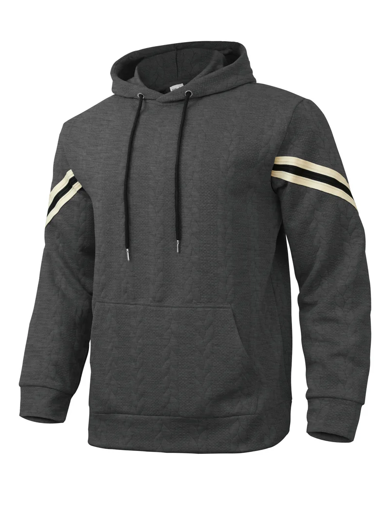 Herren Kabelstruktur-Kapuzenpullover mit Kängurutasche und Kontraststreifen Drune