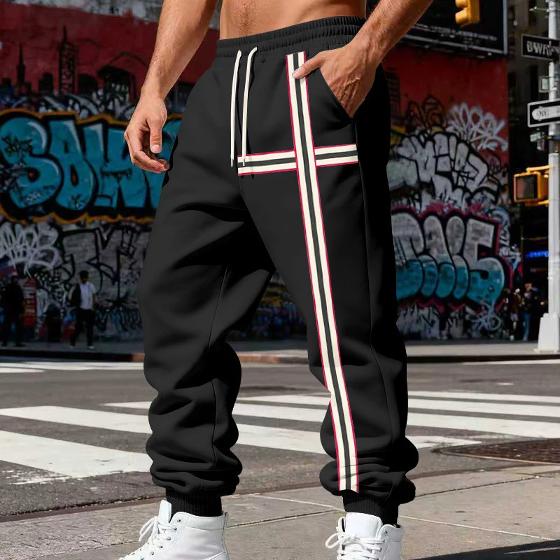 Herren Jogginghose mit seitlichem Tape-Streifen und elastischem Kordelbund Drune