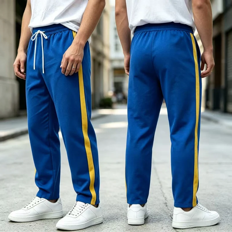 Herren Jogginghose mit seitlichem Kontraststreifen, elastischem Bund und Kordelzug Drune
