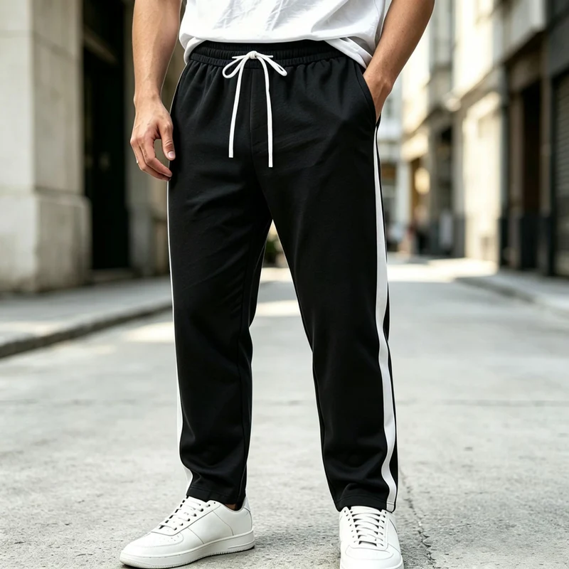 Herren Jogginghose mit seitlichem Kontraststreifen, elastischem Bund und Kordelzug Drune