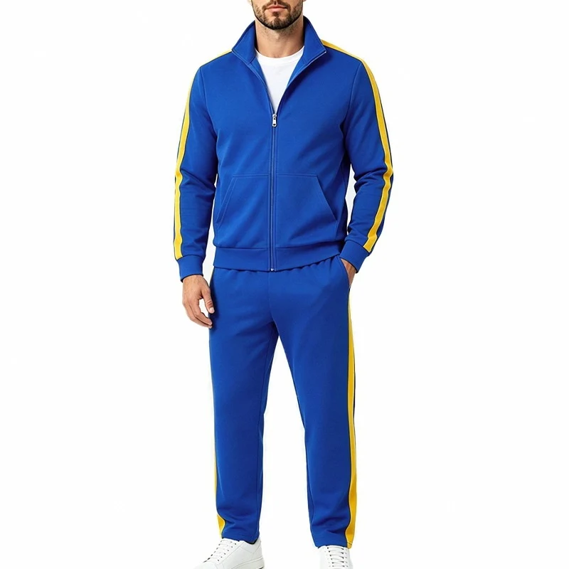 Herren Jogginganzug-Set aus French-Terry mit Stehkragen, Seitenstreifen und Reißverschlussjacke Drune