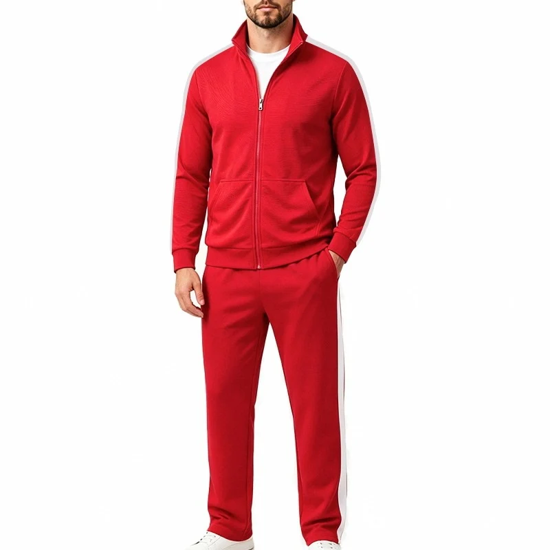 Herren Jogginganzug-Set aus French-Terry mit Stehkragen, Seitenstreifen und Reißverschlussjacke Drune
