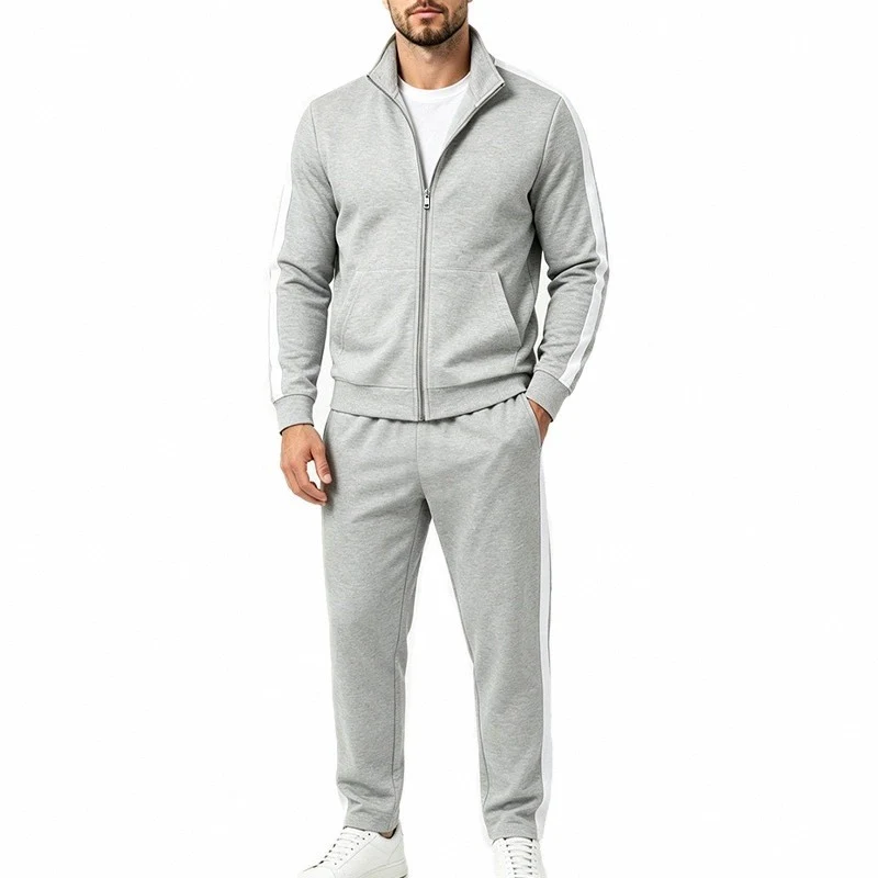 Herren Jogginganzug-Set aus French-Terry mit Stehkragen, Seitenstreifen und Reißverschlussjacke Drune