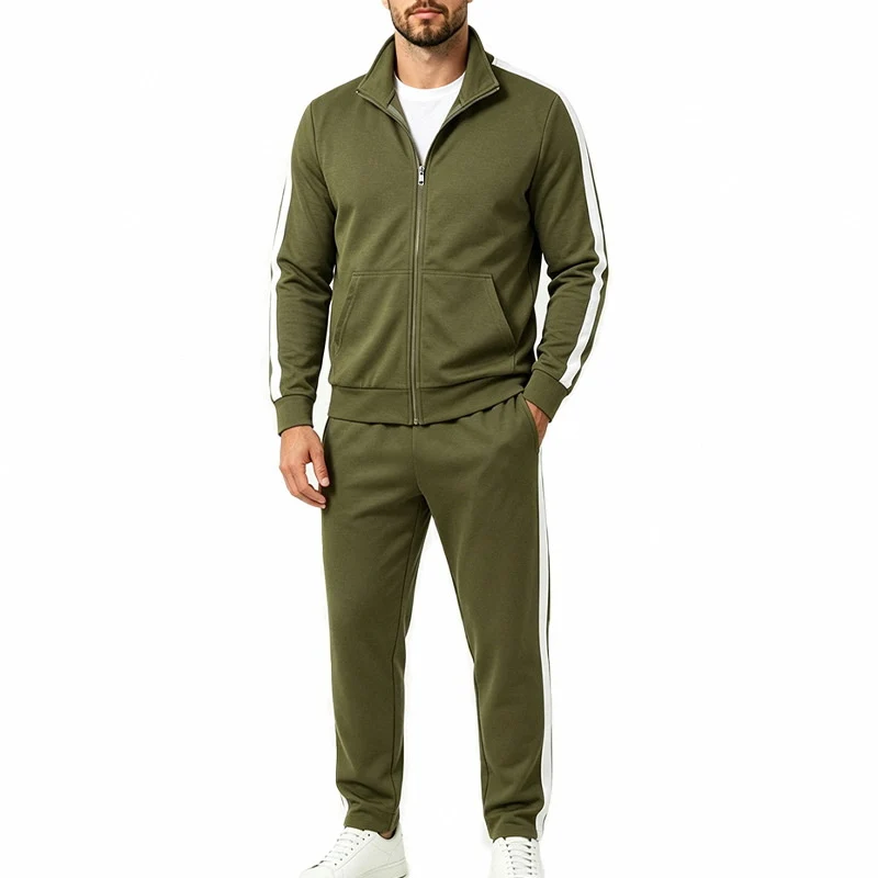 Herren Jogginganzug-Set aus French-Terry mit Stehkragen, Seitenstreifen und Reißverschlussjacke Drune