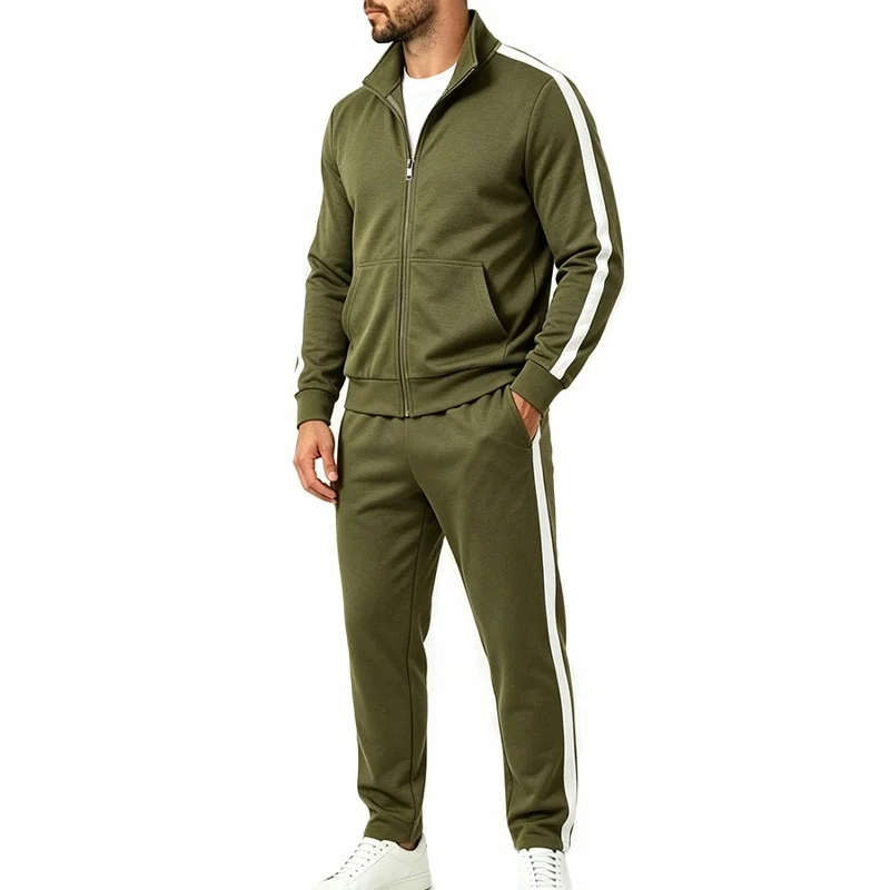 Herren Jogginganzug-Set aus French-Terry mit Stehkragen, Seitenstreifen und Reißverschlussjacke Drune