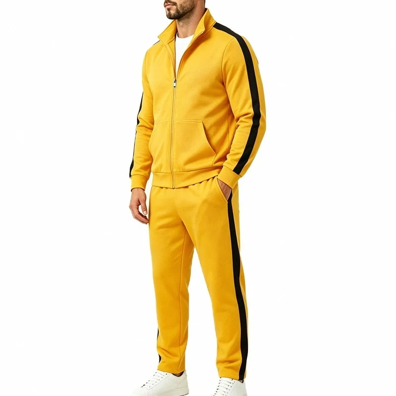 Herren Jogginganzug-Set aus French-Terry mit Stehkragen, Seitenstreifen und Reißverschlussjacke Drune