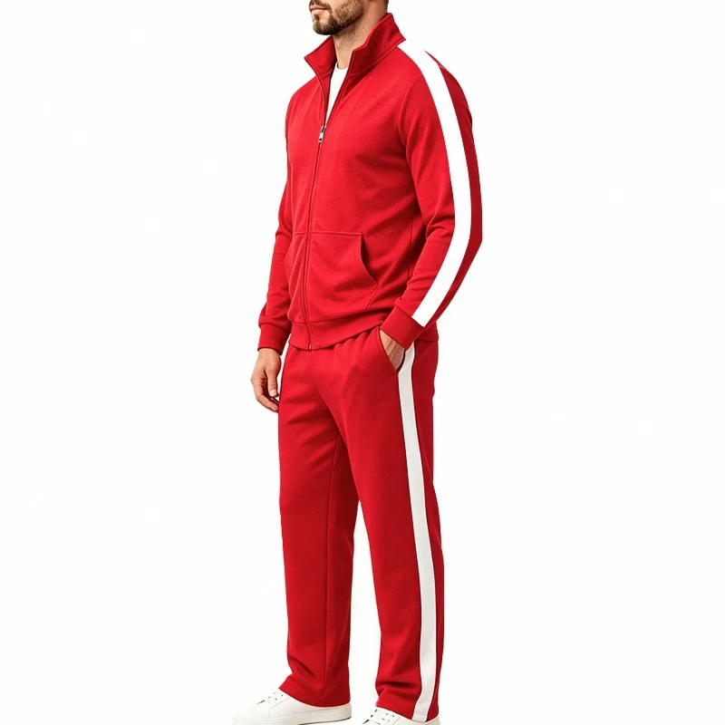 Herren Jogginganzug-Set aus French-Terry mit Stehkragen, Seitenstreifen und Reißverschlussjacke Drune