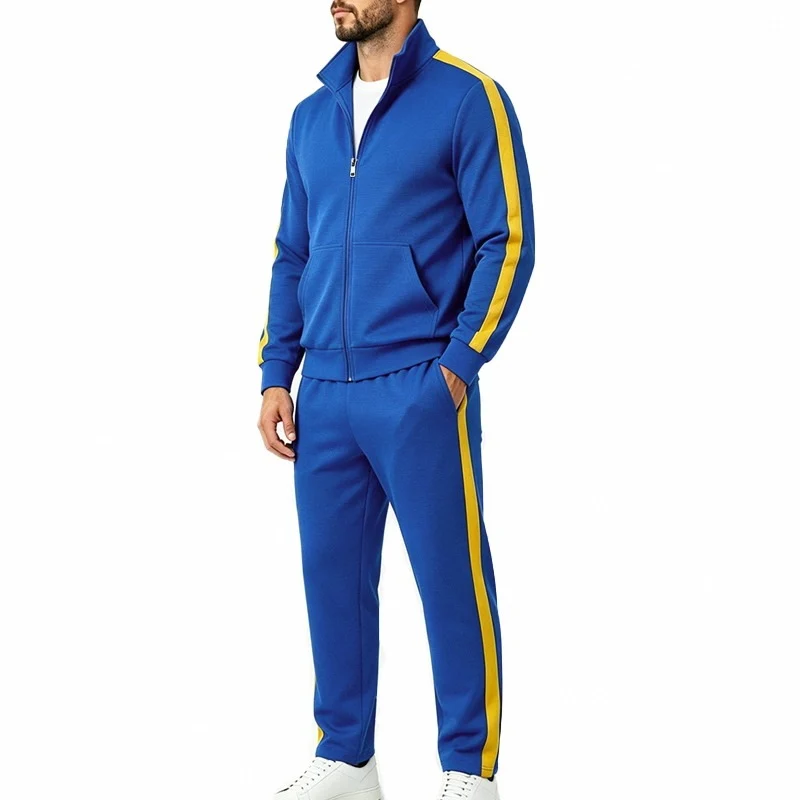 Herren Jogginganzug-Set aus French-Terry mit Stehkragen, Seitenstreifen und Reißverschlussjacke Drune