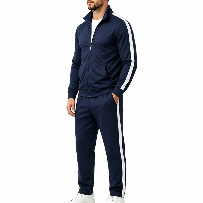 Herren Jogginganzug-Set aus French-Terry mit Stehkragen, Seitenstreifen und Reißverschlussjacke Drune