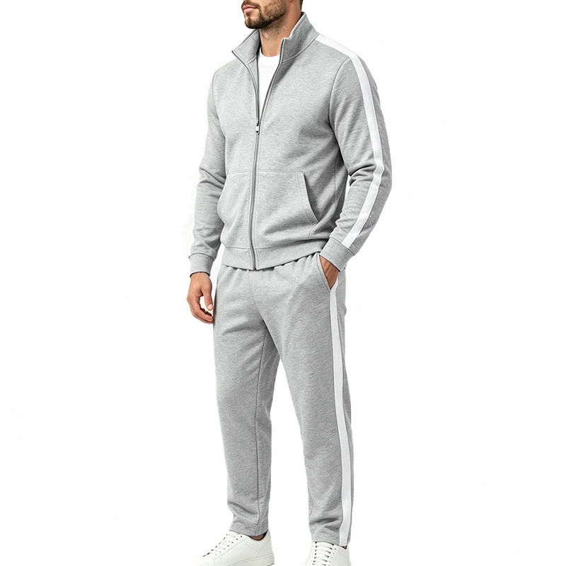 Herren Jogginganzug-Set aus French-Terry mit Stehkragen, Seitenstreifen und Reißverschlussjacke Drune