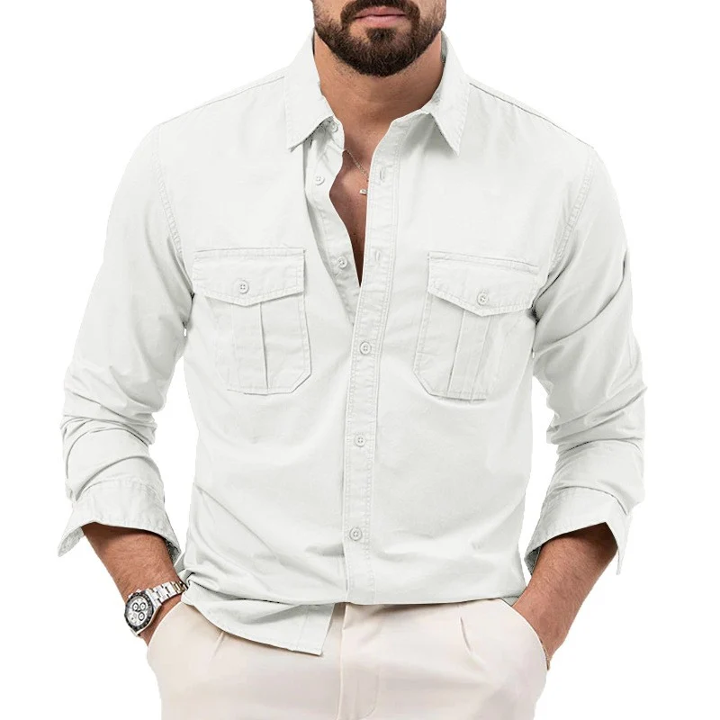 Herren Hemd mit Brusttaschen und Kentkragen, lässiger Regular-Fit aus Baumwollmix Drune
