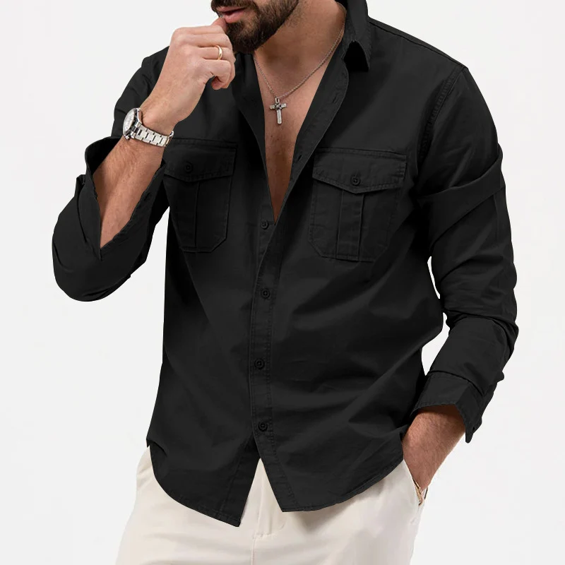 Herren Hemd mit Brusttaschen und Kentkragen, lässiger Regular-Fit aus Baumwollmix Drune