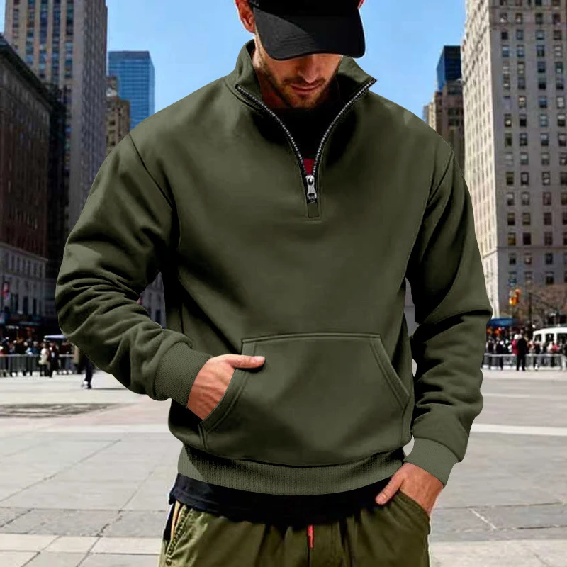 Herren Halbzip-Sweatshirt mit Stehkragen, Kängurutasche und Rippbündchen Drune