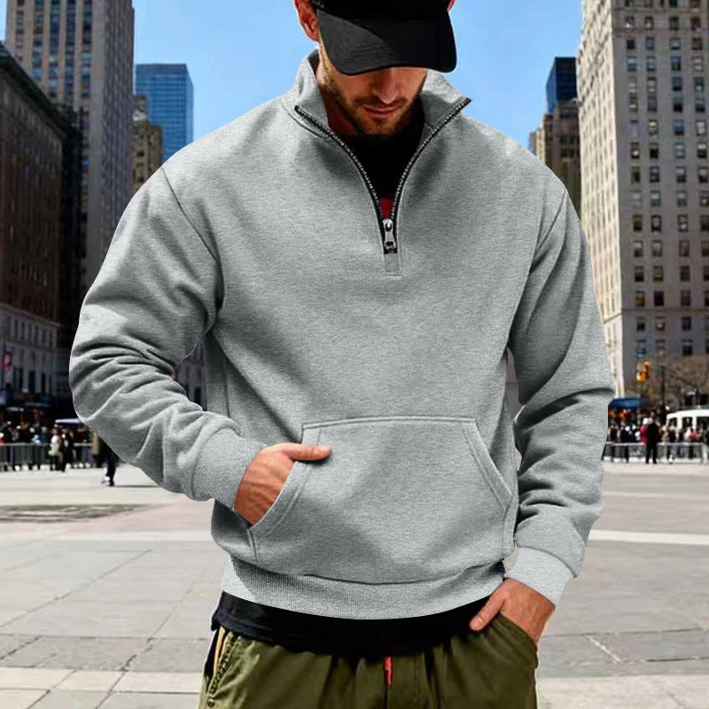 Herren Halbzip-Sweatshirt mit Stehkragen, Kängurutasche und Rippbündchen Drune